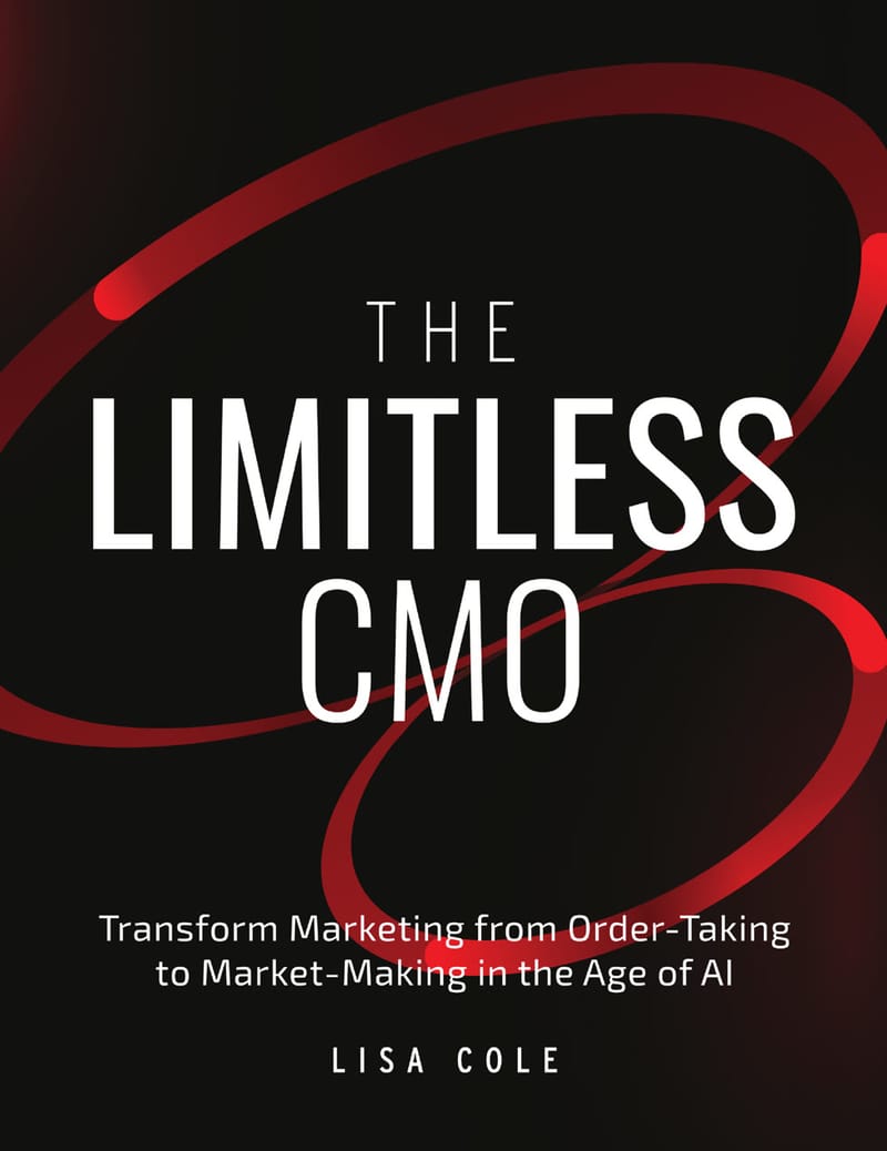 The Limitless CMO book cover: black with a sweeping red light ribbon
